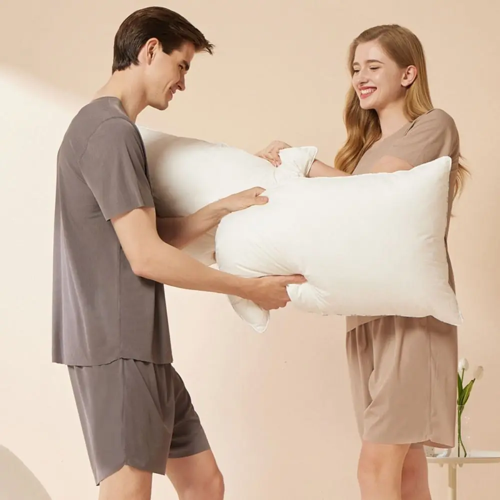 

Solid Color Seamless Short Sleeve Sleepwear Suit Loose Ice Silk Men Summer Pajamas Home Wear Simple 2Piece Nightwear Set Summer