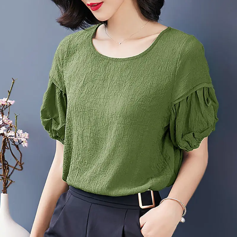 Eisse ide Kurzarm Chiffon Shirt für Frauen Sommer neue solide lose All-Match Aushöhlung Casual Tops Vintage Mode Kleidung