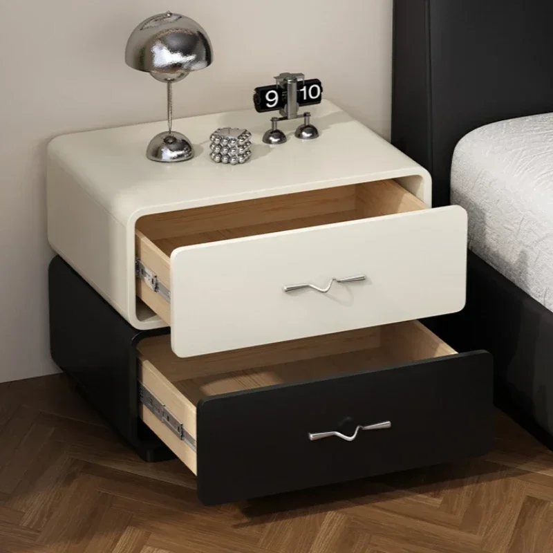 Multi-functional Solid wood paint bedside table household bedroom light luxury storage cabinet sturdy and durable