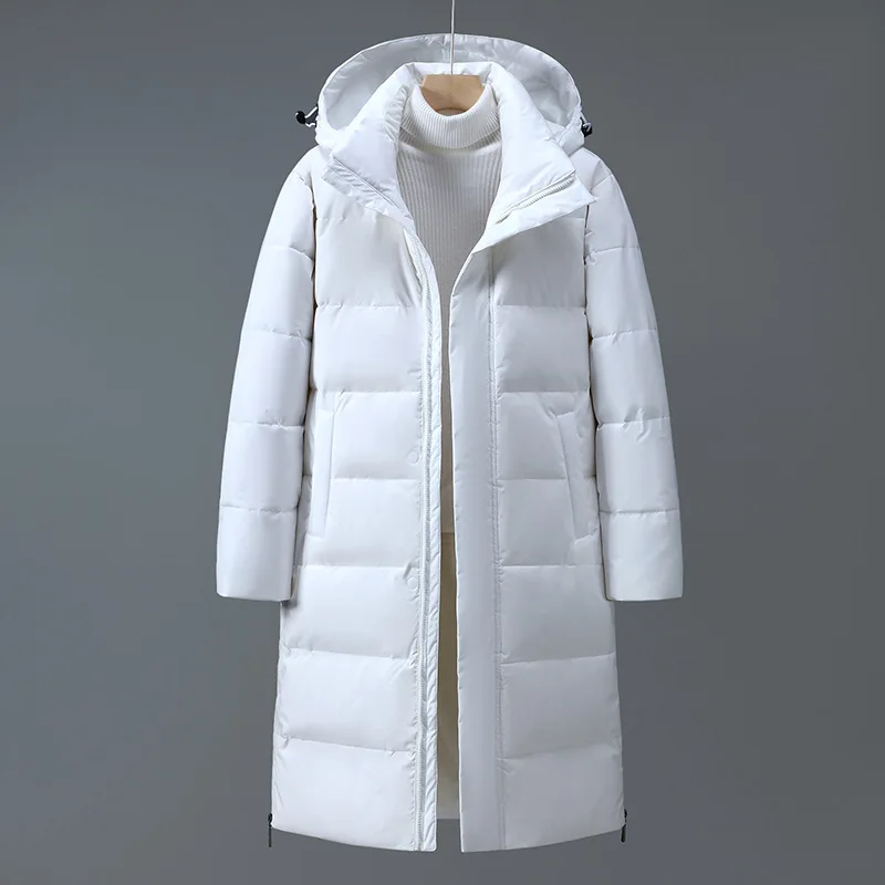 Men Black White Solid Color Long Sleeve Calf Length Outdoor Parkas Fashion American European Male Casual Simple Coats Cardigan