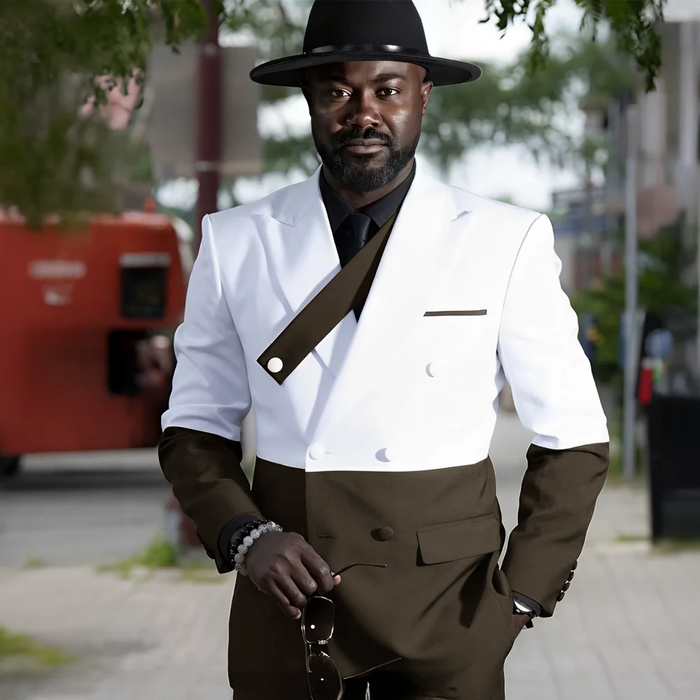 Elegant Men's Suit 2 piece Set Splicing Color Jacket Pants Double-Breasted Blazer Groom Wedding Tuxedo Tailor-Made Suit for Men