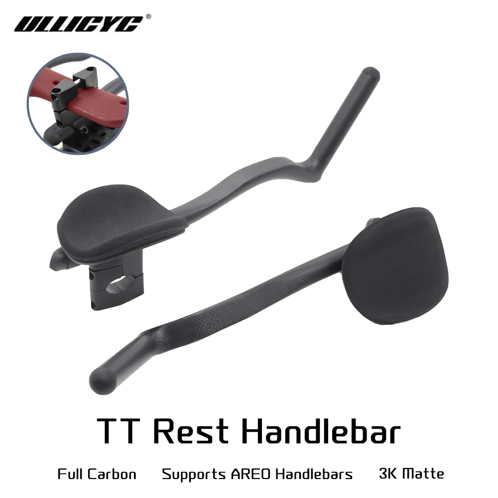 ULLICYC Road Bike Triathlon Time Trial,3K Full Carbon Bicycle Rest TT Handlebar 35°/55° For Aero Handlebar Extension With Clip