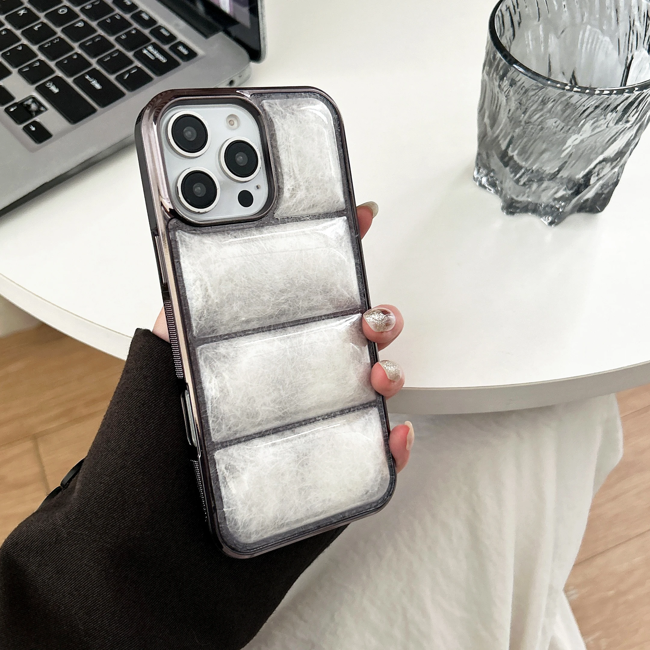 Luxury Clear Soft Down Jacket The Puffer Case for iPhone 16 12 13 14 15 Pro Max Translucent Shockproof North Bumper Cover Funda