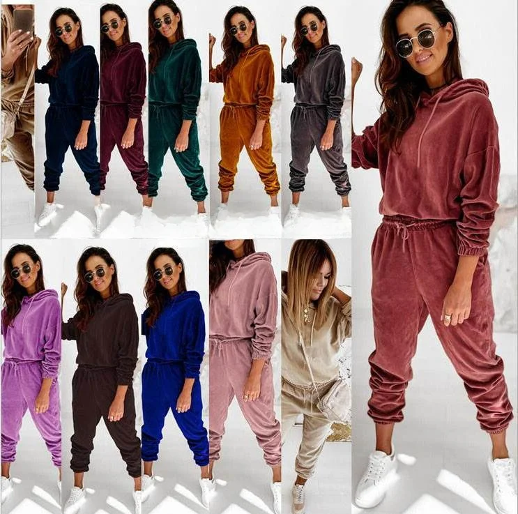 

Осенне-зимний женский повседневный бархатный комплект со шляпой Long Sve Pure Color, моющийся удобный женский наряд