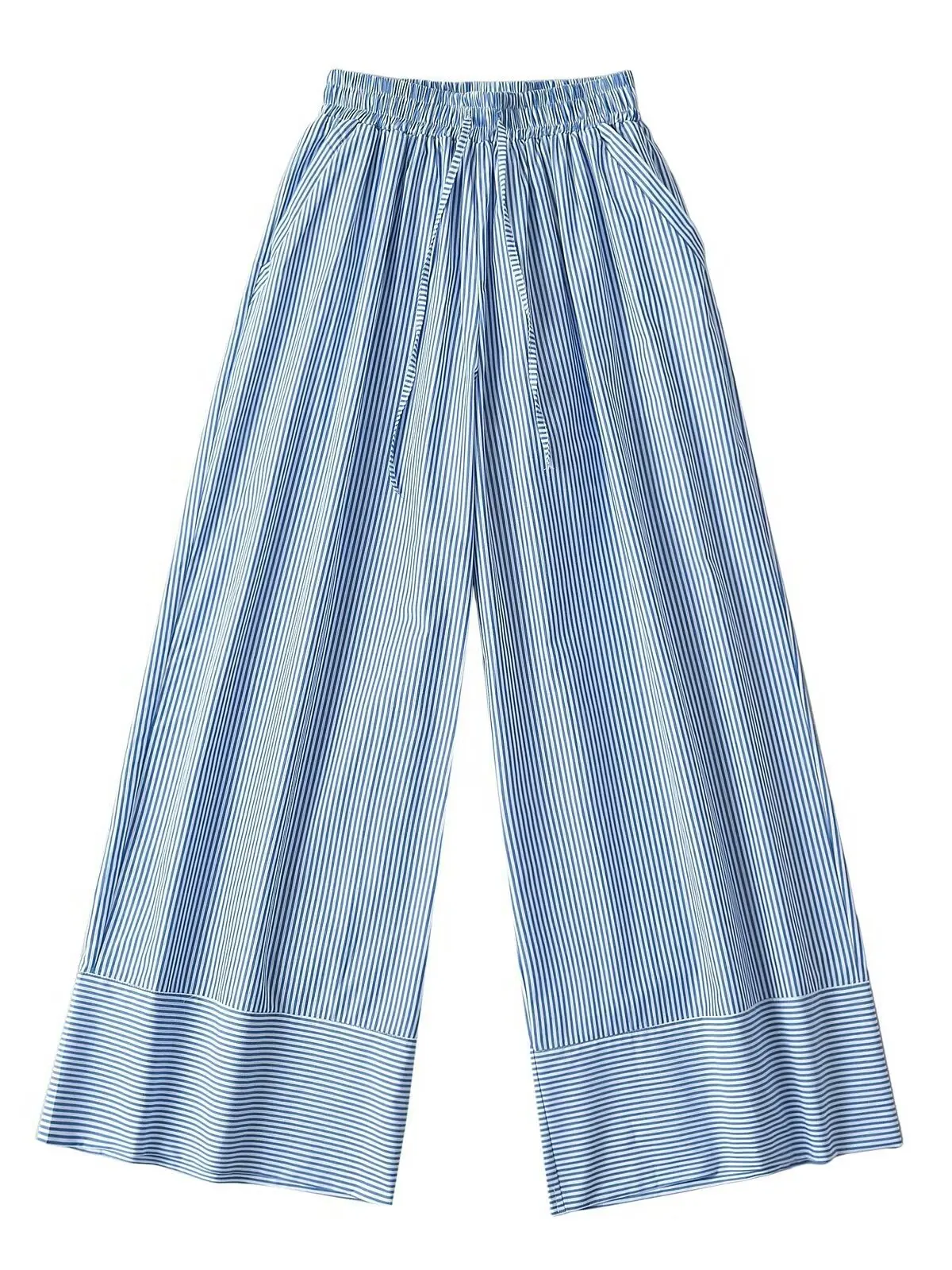 

Blue Loose Relaxed Striped Wide Leg Pants For Women's 2024 Summer American Spicy Girl Low Waisted Thin Loose And Lazy Pants FYBN