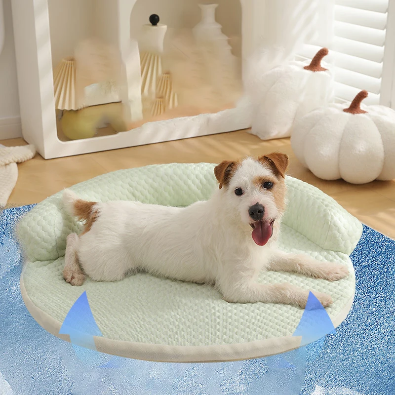 Round Summer Dog Bed Ice Silk Cooling Pet Mat Removeable Kennel Puppy Summer Cooling Fabric Dog Cat  Sleeping Bed Pet Cushion