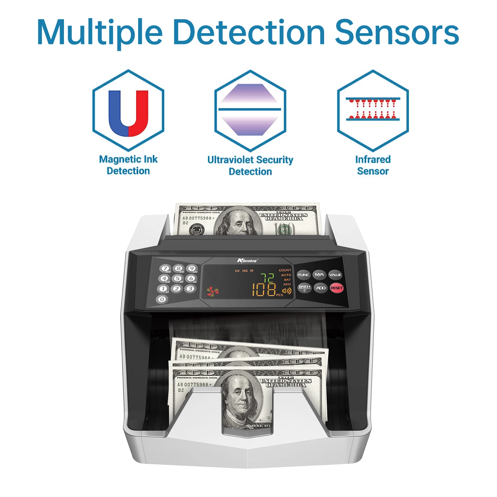 Máquina contadora de dinero, Detector de billetes falsificados, detección automática de dinero, velocidad de conteo rápido, máquina contadora de efectivo con UV MGIR