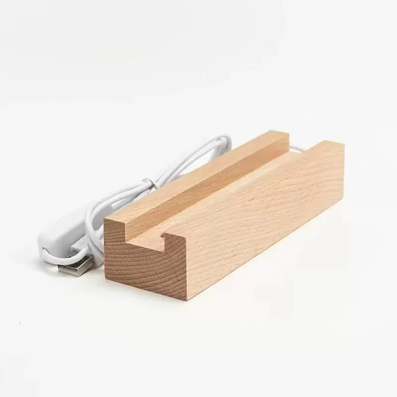 15mm 20mm Thick 15cm Long Wooden Display Base Stand for Custom 3D Photo Acrylic Blocks Led Lamps