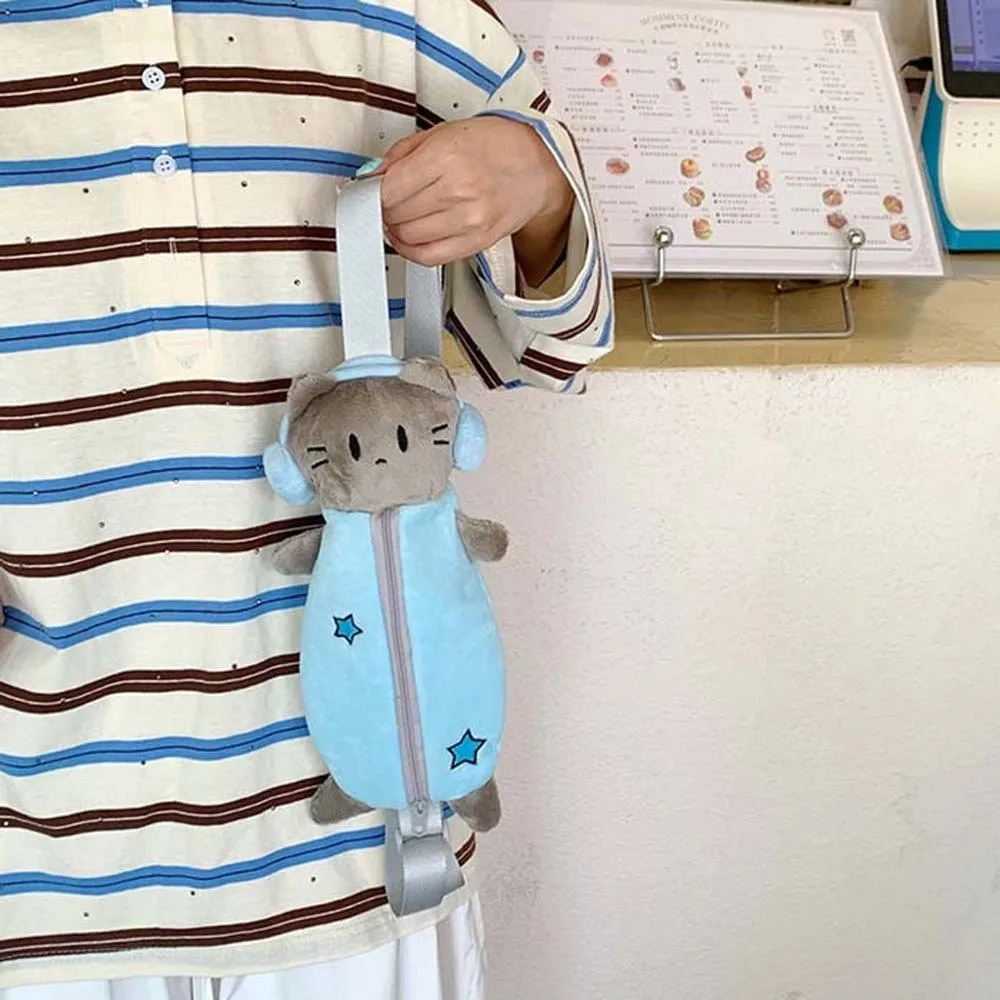 

Милая сумка через плечо с изображением кота, синяя большая вместительная сумка через плечо с героями мультфильмов, милая портативная плюшевая сумка для канцелярских принадлежностей для студентов