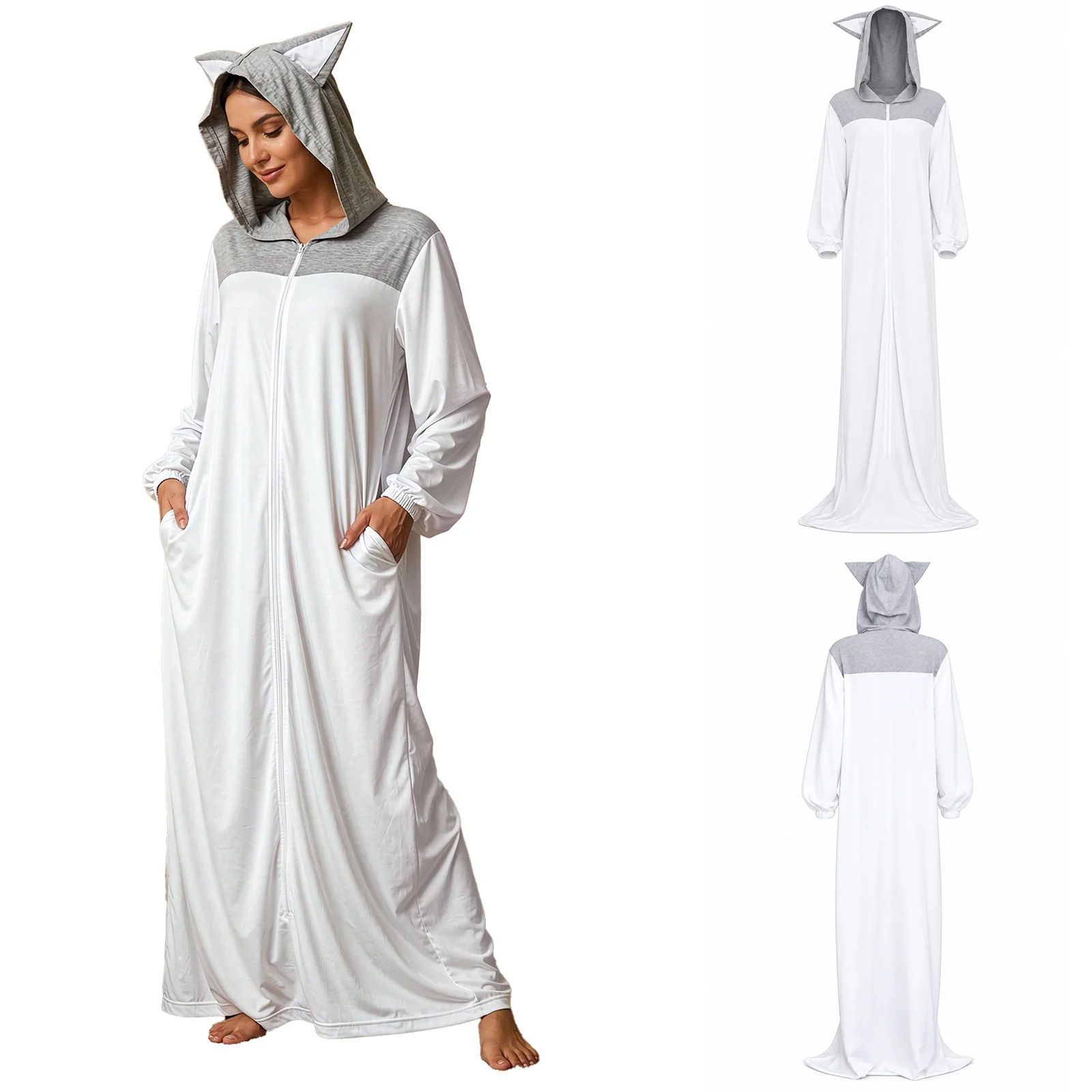 Womens Mens Animal Ears Hooded Sleeping Bag Long Sleeve Lightweight Color-blocked Sleep Sack for Hotel Home Office Noon Break