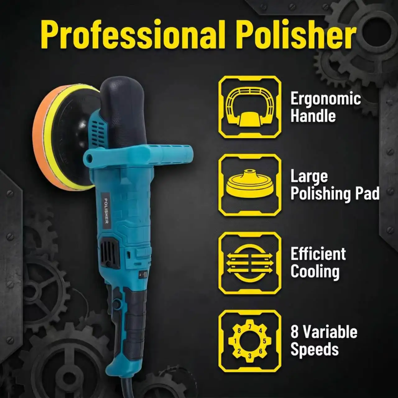 Electric Car Polisher Machine 1600W Rotary Buffer with 8 Speed Settings, 6 Inch Backing Pad Kit for Waxing, Scratch Repair and