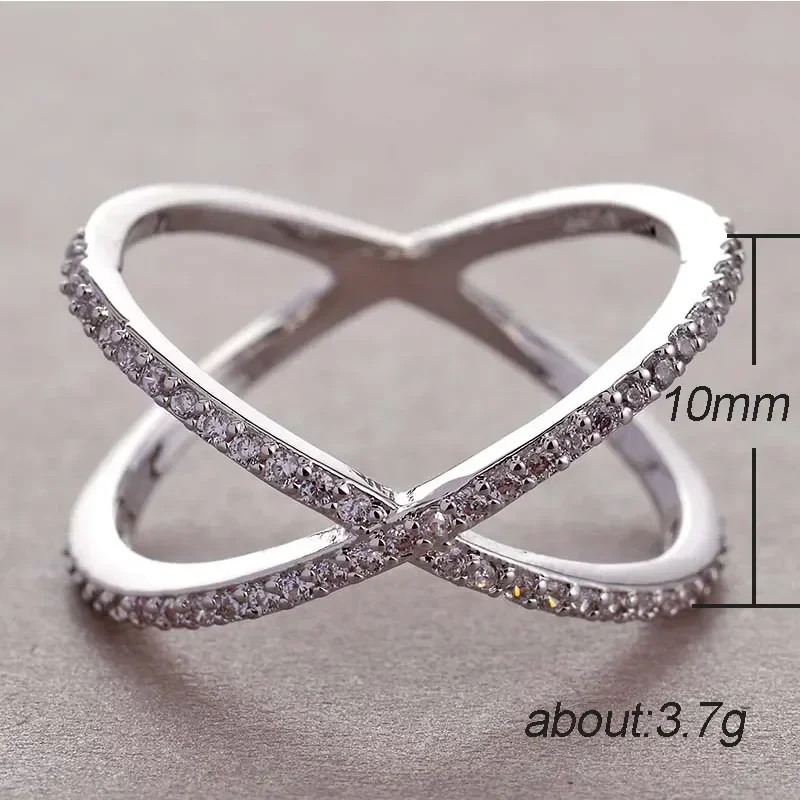 2025 Luxury Cross X Shape Women Engagement Ring Full Paved CZ Stone Silver Color Elegant Simple Female Jewelry  Hot Sale