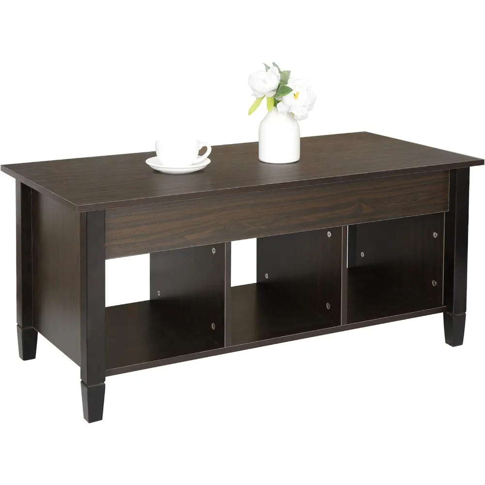 Wood Coffee Table Lift Top Coffee Table with Hidden Compartment 3 Storage Shelf Modern Pop-up Rising Dining Table for Home