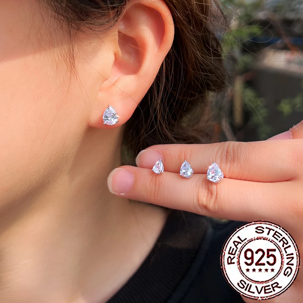 Women's 925 Sterling Silver Big Water Drop Stud Earrings