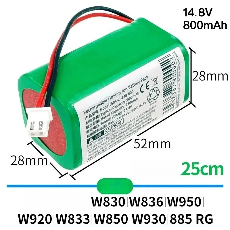800mAh 3000mAh Lithium Battery Pack Replacement for Ecovacs Winbot WA30 WA50 W1 PRO W830 W833 W836 W850 W860 Window Washer Robot