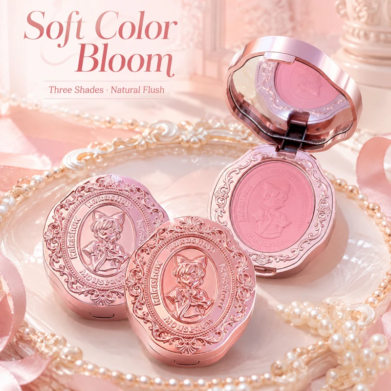 3-Color Gradient Blush Powder Silky Smooth Buildable Matte Cheek Color Long-Wear Portable Compact with Mirror for All Skin Tones