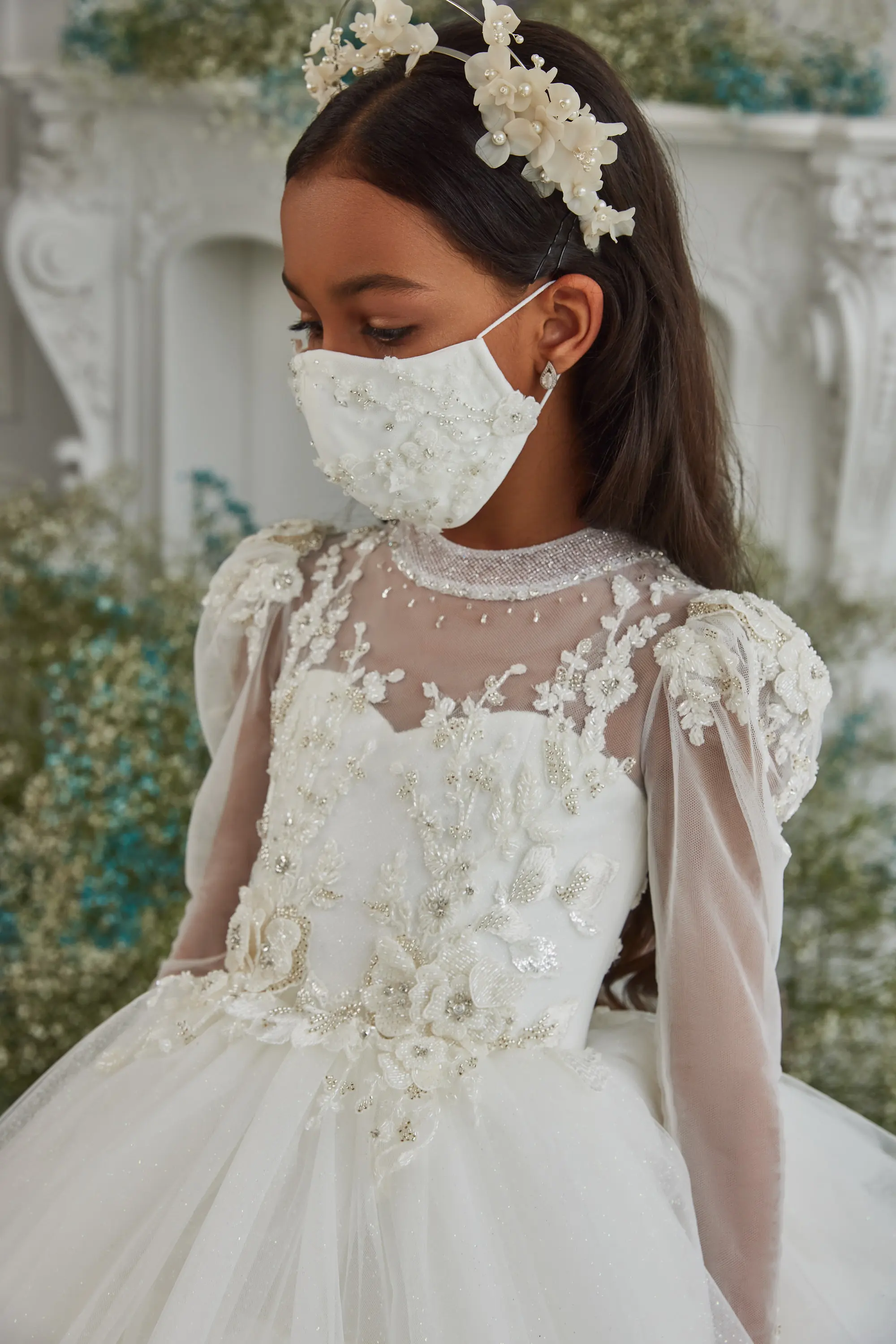 Robe de Princesse en Tulle et Dentelle pour Fille, Vêtement de Première Communion Blanc Ivoire, sur Mesure