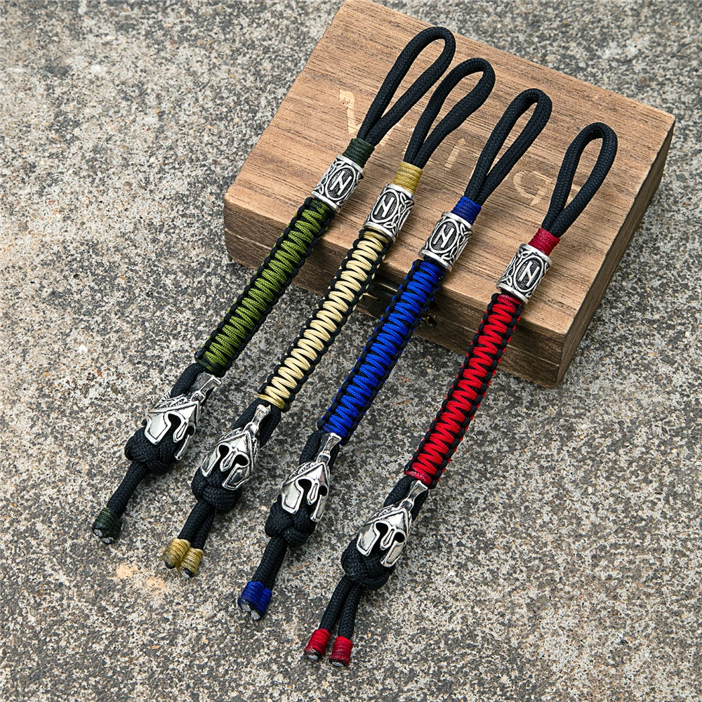 الرجعية المتقشف المحارب سلسلة مفاتيح قصيرة نورس الفايكنج الرونية تميمة مضفر Paracord حبل سكين حلقات مفاتيح السيارة الاكسسوارات اليدوية #5