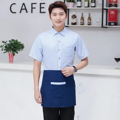 2024 الصيف فندق قصيرة الأكمام نادلة موحدة تقديم الطعام مطعم ملابس العمل هوتبوت النادل عمال كعكة متجر موحدة قميص