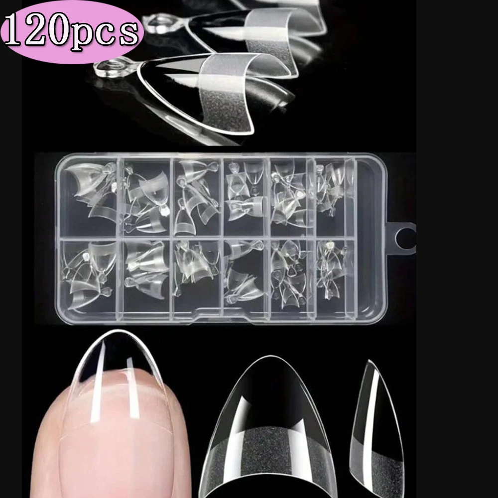 120/240pcs Half Matte Transparent Short Almond Fake Nails Full Cover Sculpted Soft Gel Nail Tips Press on Capsule False Nails