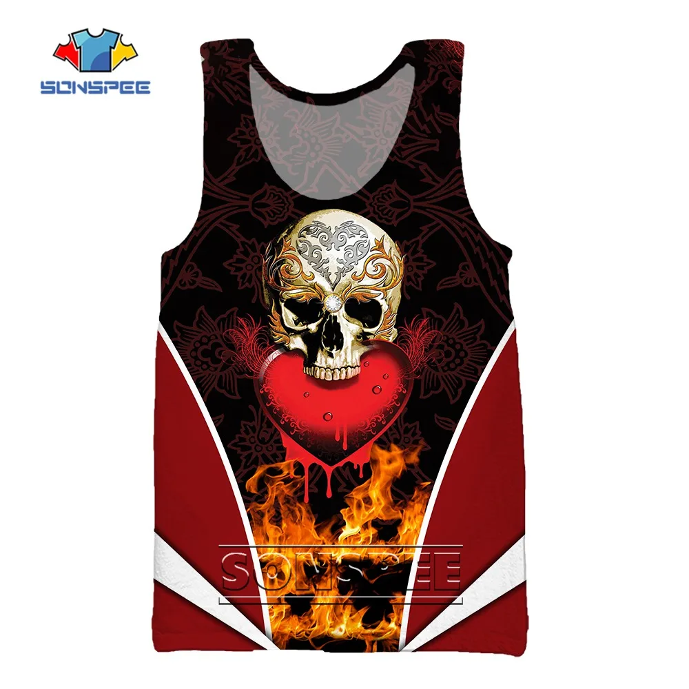 

SONSPEE 2022 Fashion Street Personality Unisex Vest 3D Print Hell Demon Monster Skull Tank Tops Casual Sports Fitness Singlet