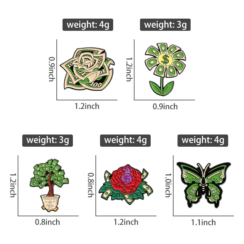 Cartoon Dollar Emaille Pins Geldbörse Get Rich Banknoten Rose Topf Schmetterling Geld Tasche Schwein Burger Geld Abzeichen Broschen Schmuck Geschenk