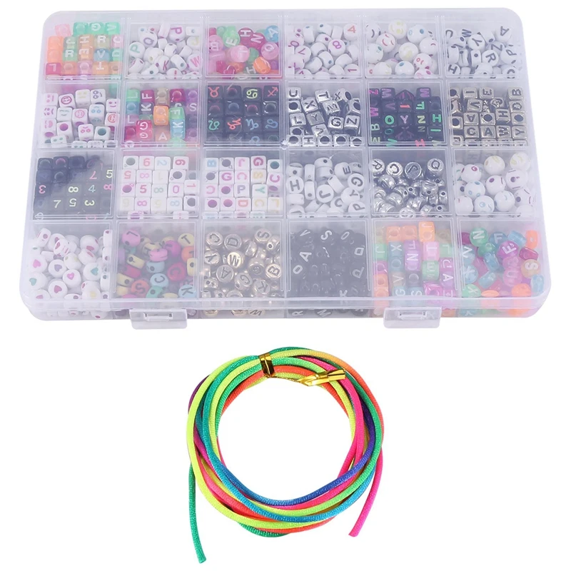 Huruf Inggris manik-manik akrilik persegi datar alfabet manik jimat gelang kalung untuk membuat perhiasan DIY Set