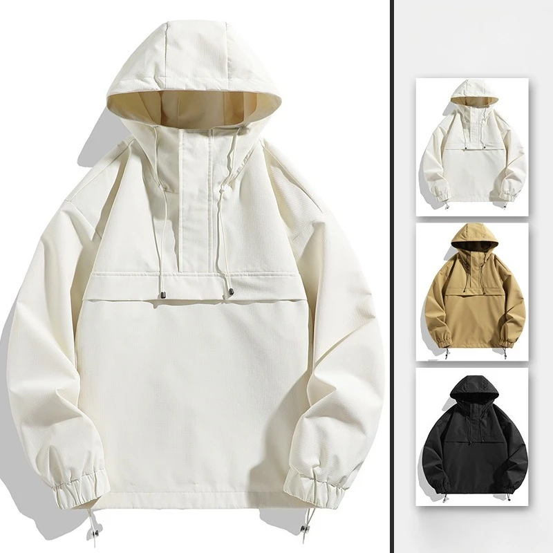 

Ветрозащитная куртка с капюшоном Мужская куртка с полумолнией Мужской ветрозащитный плащ с капюшоном и полузастежкой-кенгуру для улицы