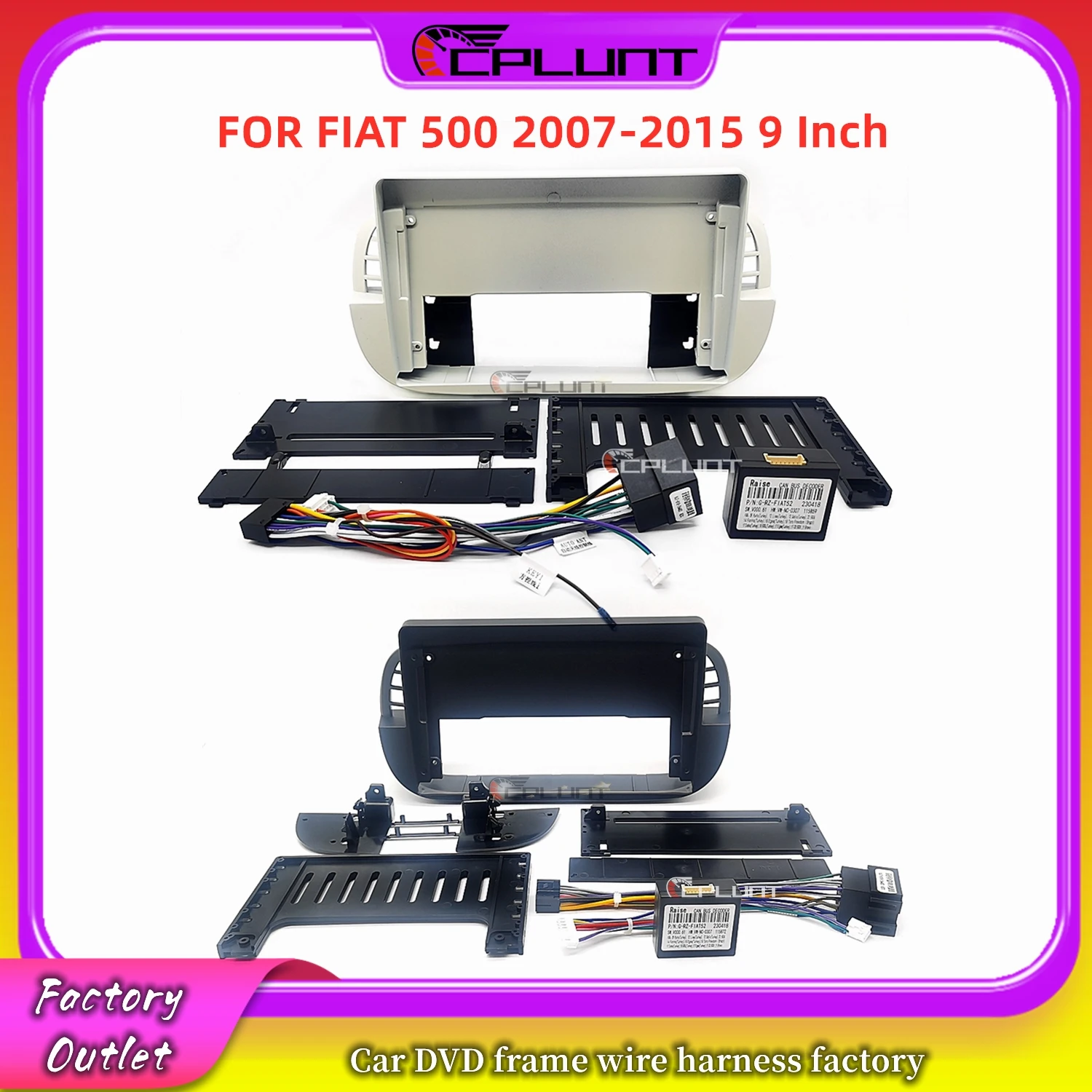 2 Din Car Stereo Radio Frame Fascia Cover Trim Kit Panel For FIAT 500 2007-2015  9 Inch Dash Fitting Panel Kit