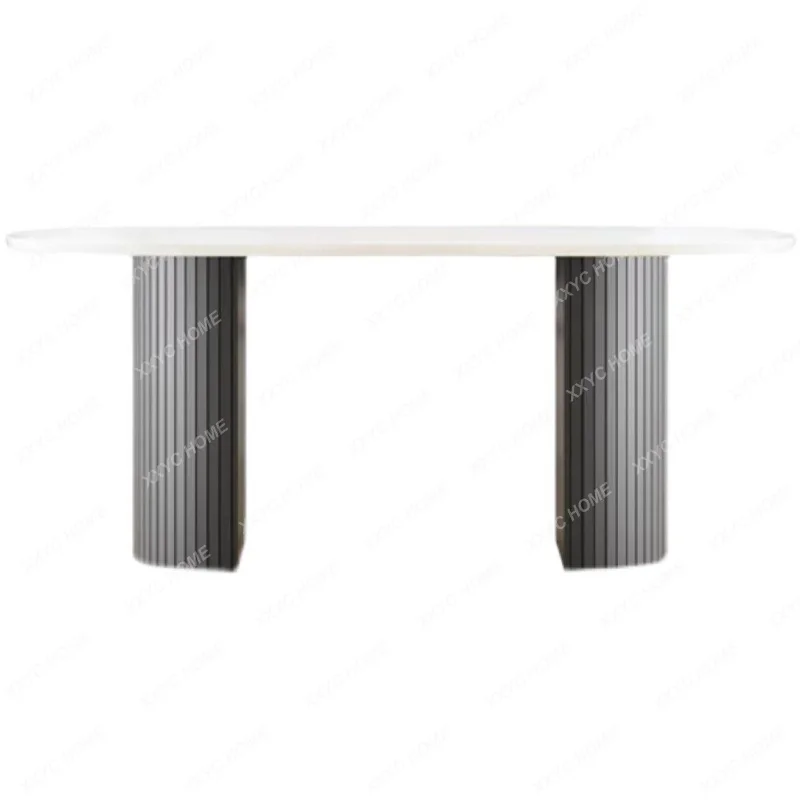 

French Retro Marble Dining Tables and Chairs Set Oval Nordic Solid Wood Dining Table