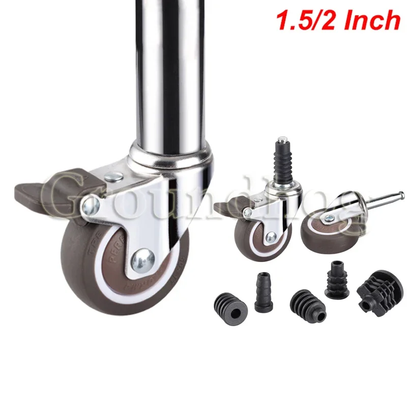 4Pcs/Lot 1.5/2' Furniture Casters M8*38mm TPE Ball Bearing Caster for Round Tube Mount Brake Baby Bed Household With Socket