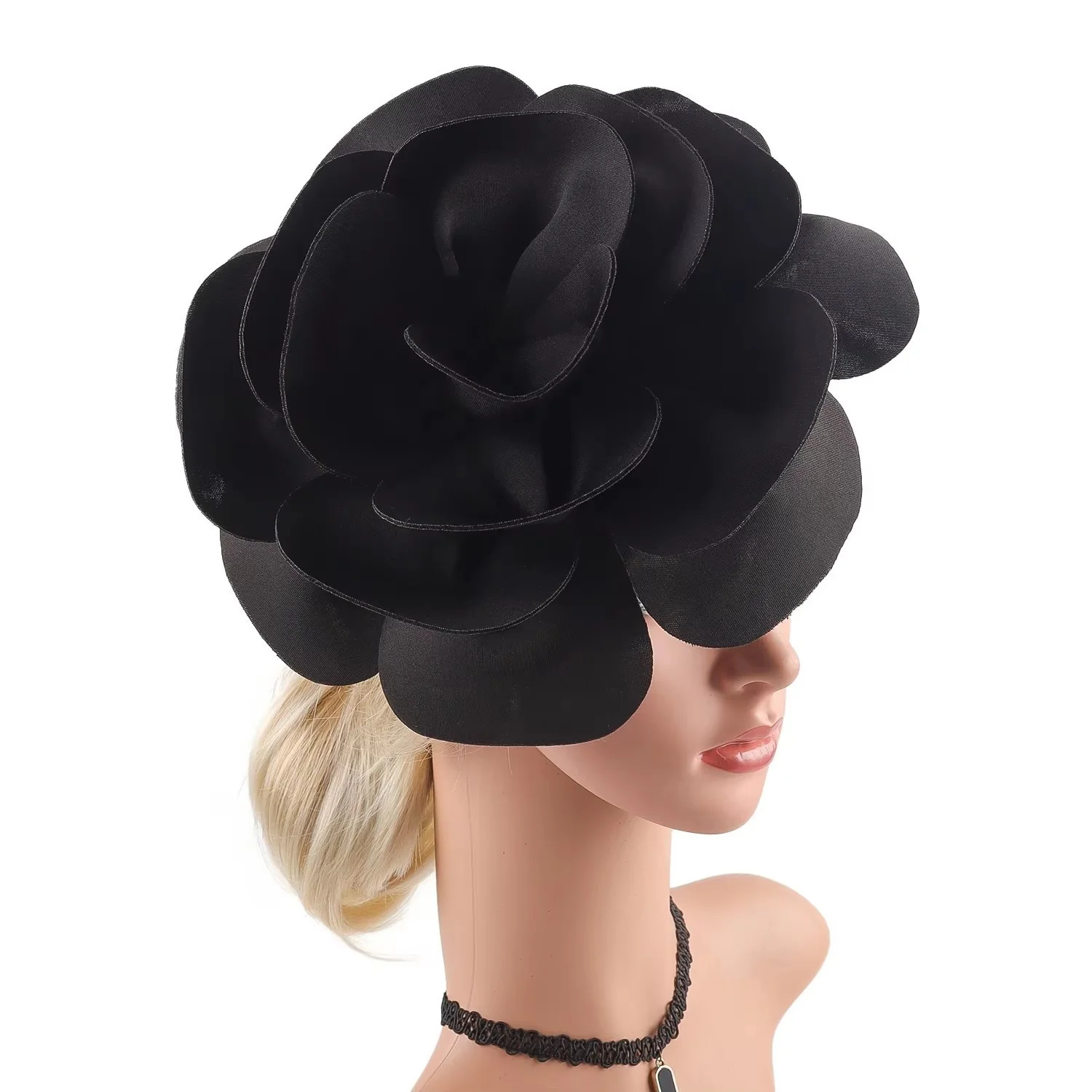 Übertriebener großer Rosenblüten-Haarschmuck, Fascinator-Hut für Damen, Haaraccessoires für Hochzeit, Teeparty, Kentucky Derby, Braut. – Detail 7