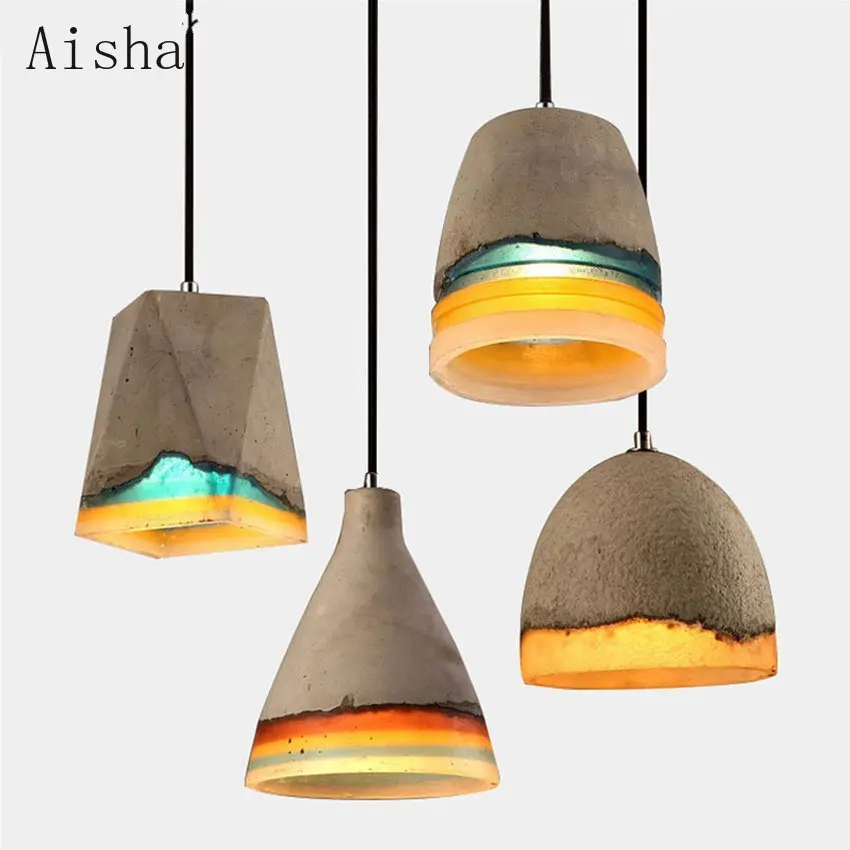 

Loft Industrial Style Cement Pendant Lamp Personality Restaurant Hanging Light Bar Coffee Shop Balcony Retro Rainbow Resin Lamp