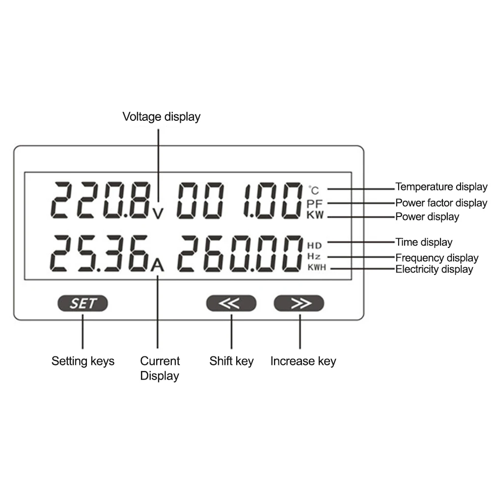 AC60-300V Digital Multimeter LCD Display Digital Current Voltage Power Energy Ammeter Voltmeter with Current Transformer CT