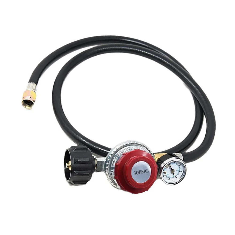Adjustable 0-30 PSI High Pressure Propane Regulator With 4FT Hose & Gauge For Outdoor Gas Appliances