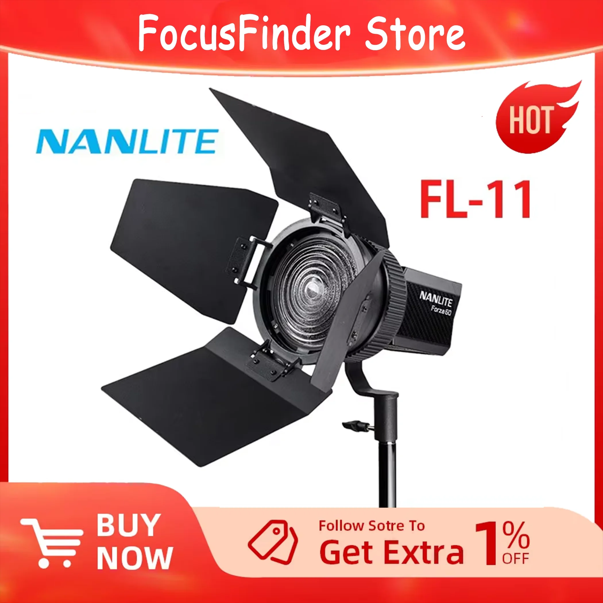 Objectif Fresnel Nanguang Nanlite FL-11 avec Barndoors, faisceau réglable de 10 à 45 degrés, Compatible pour Forza 60 60B 60C 150B FS-60B