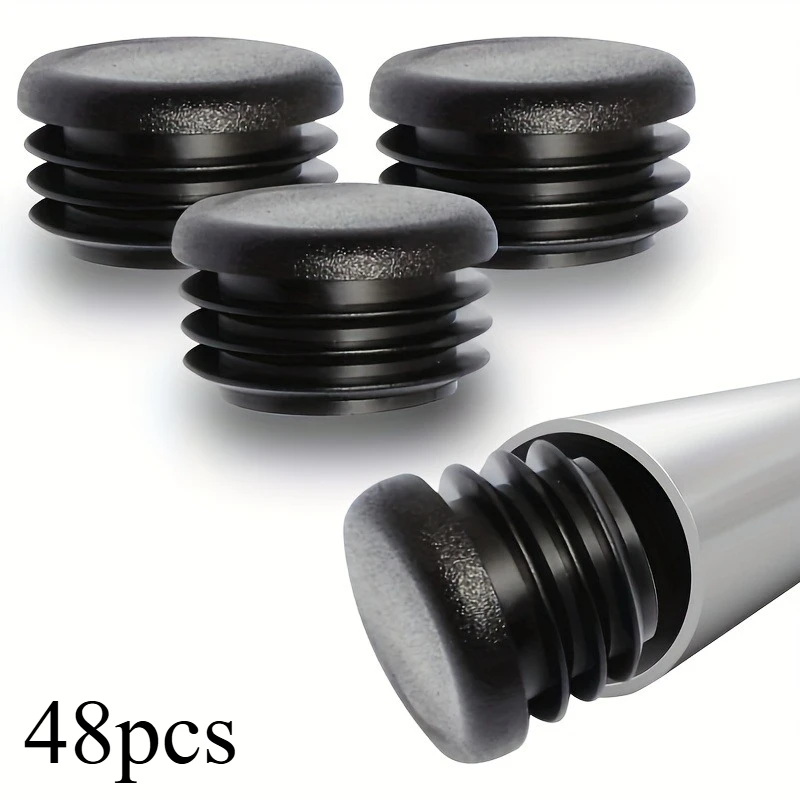 48pcs Cylindrical pipe plug, black end cap cover, suitable for furniture legs, durable floor protection pad liner