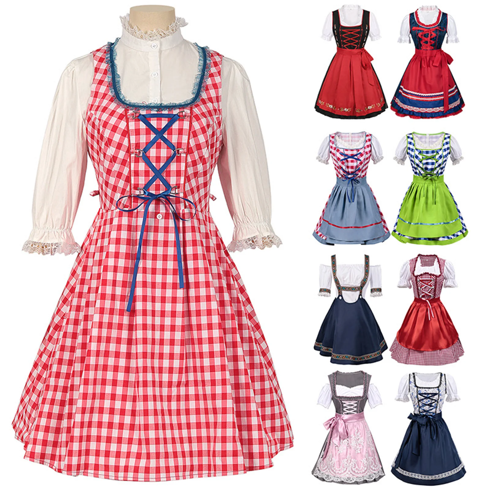 Vestido de sirvienta del Oktoberfest para mujer y niña, conjunto completo de disfraz de Halloween, Carnaval, Navidad, fiesta de Cosplay