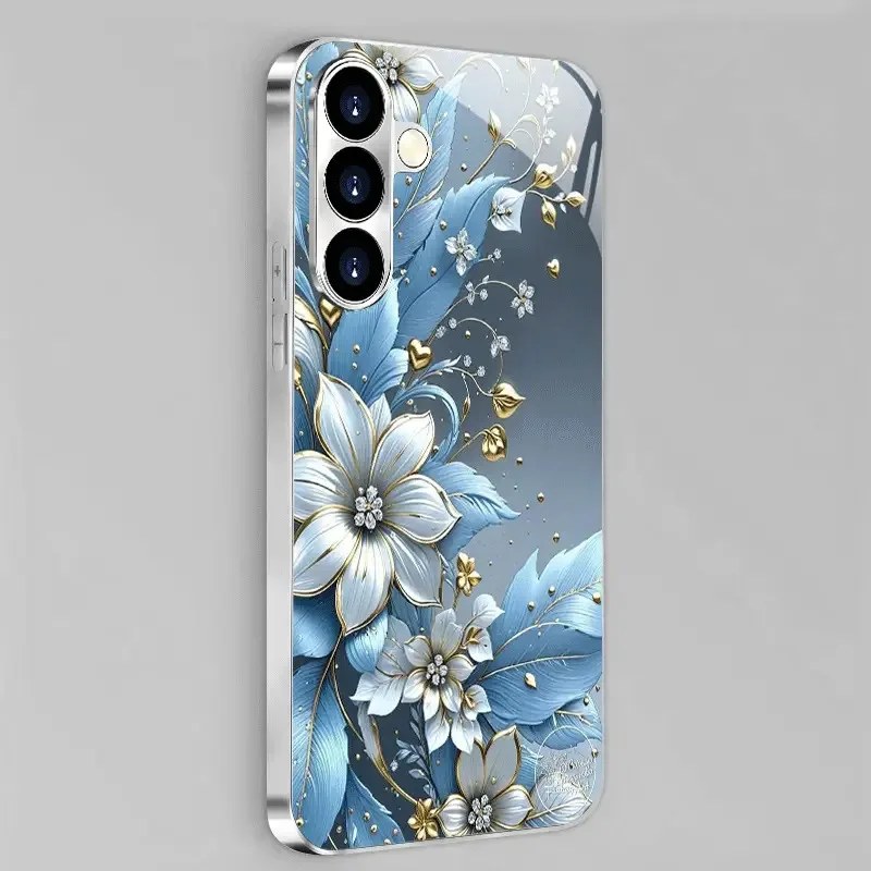 Beautiful silver-plated electroplated phone case for flowers.for Samsung Galaxy S26 S25 S24 S23 S22 S20 FE/Ultra/Plus drop Cover