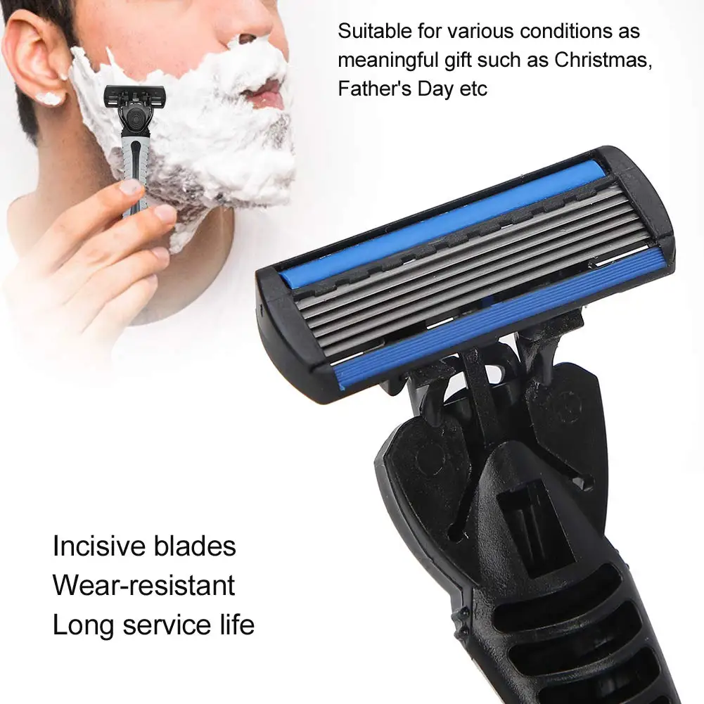 Men\'s Manual Razor Holder Blade Handle Shaver for Men Shaving Kit 6 Layer Blades Face Hair Remove Beard Compatible with General