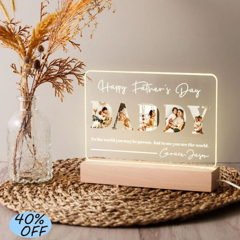 Personalized LED Photo Frame Custom Picture Lamp For Dad Husband Romantic Gift Fathers Day Birthday Anniversary Home Decor