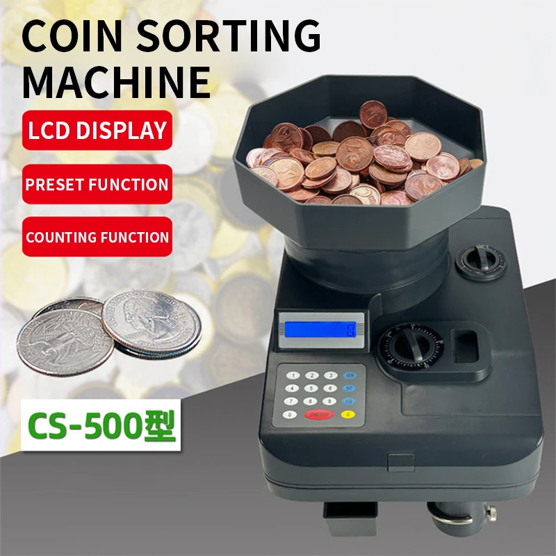 New high speed coin sorting machine CS-500 multinational foreign currency counting machine coin sorting machine LCD display