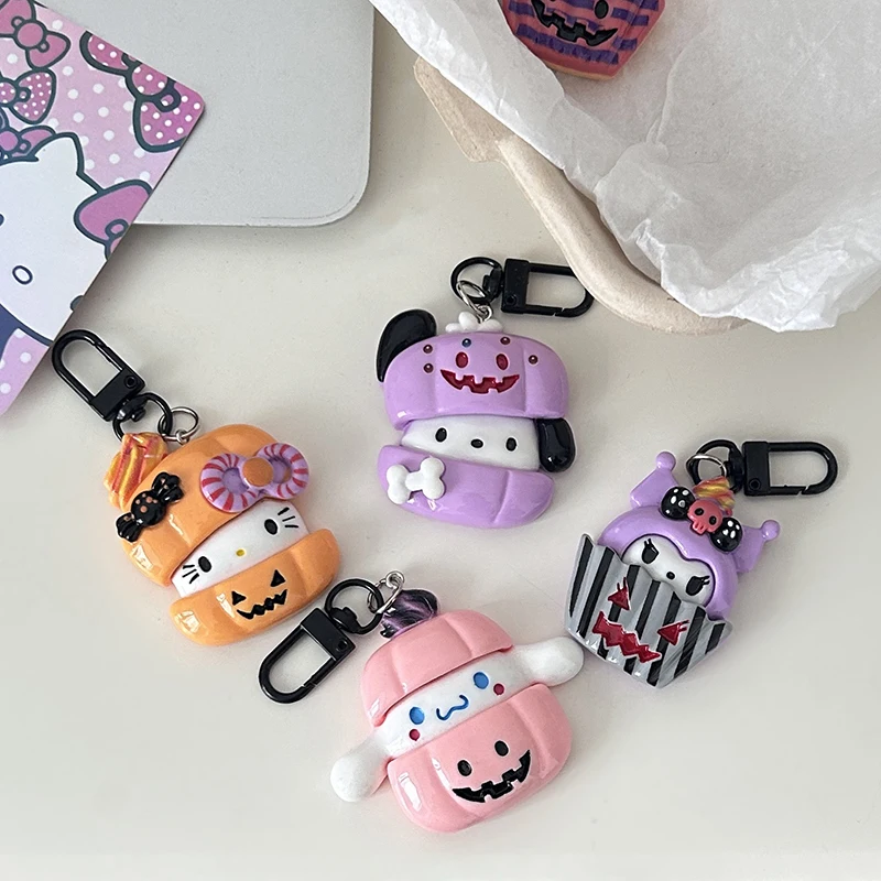 Cartoon Sanrio Funny Pumpkin Keychain Pendant For Women Girls Backpack Headphone Case Accessories Couple Halloween Gifts