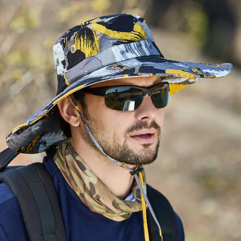 2024 Zomer Mannen Buiten Bescherming Tegen De Zon Camouflage Visser Hoeden Mannelijke Fietsen Wandelen Ademende Emmer Cap Waterdicht Sneldrogend