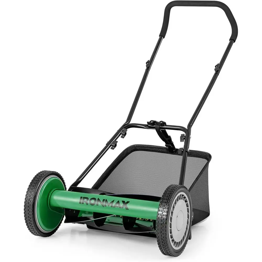 Manual Lawn Mower, 16 Inch 5-lade Walk-ehind CordlGrass Cutter with 7 Gallon Removale Grass Collect ag, Adjustale Cutting Height
