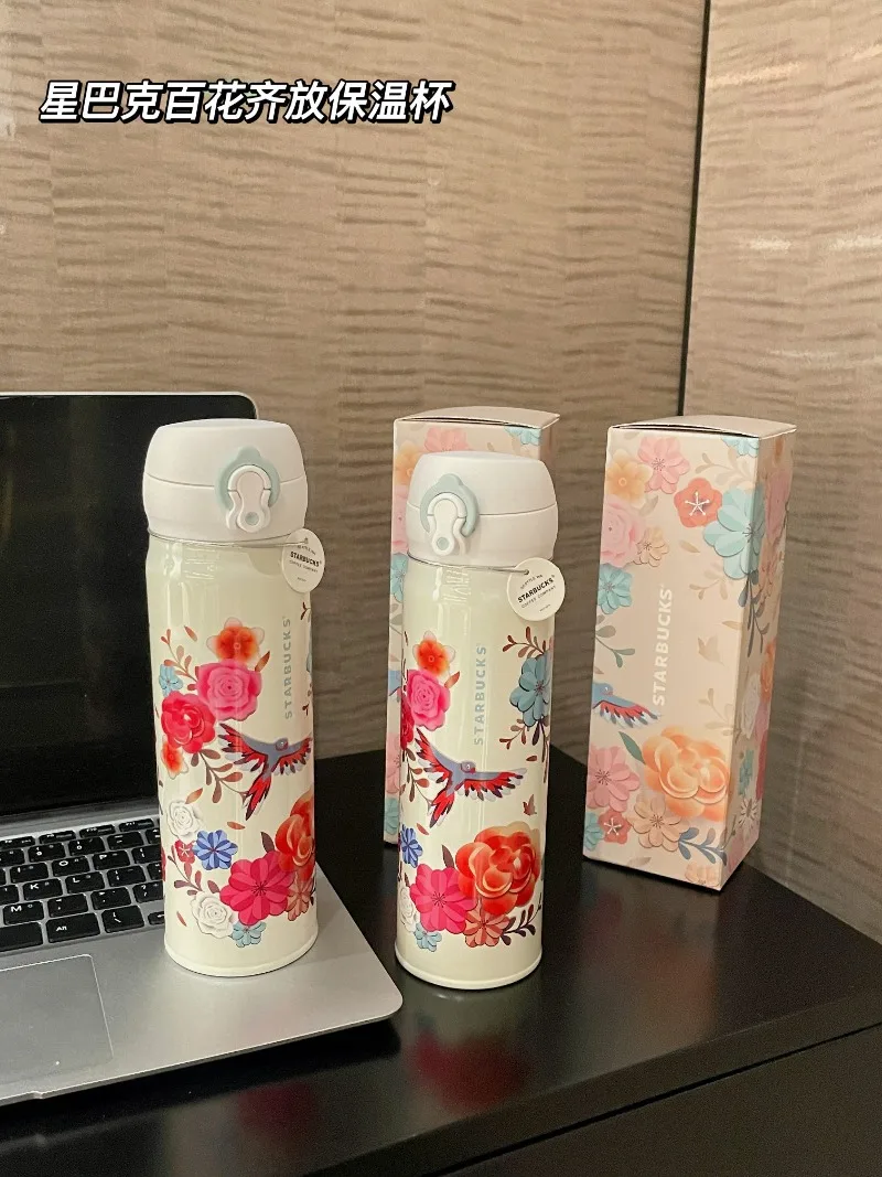 Vaso Térmico Starbucks Blooming Flowers, Botella de Agua Portátil a Prueba de Fugas, de Acero Inoxidable, Ideal para Regalo
