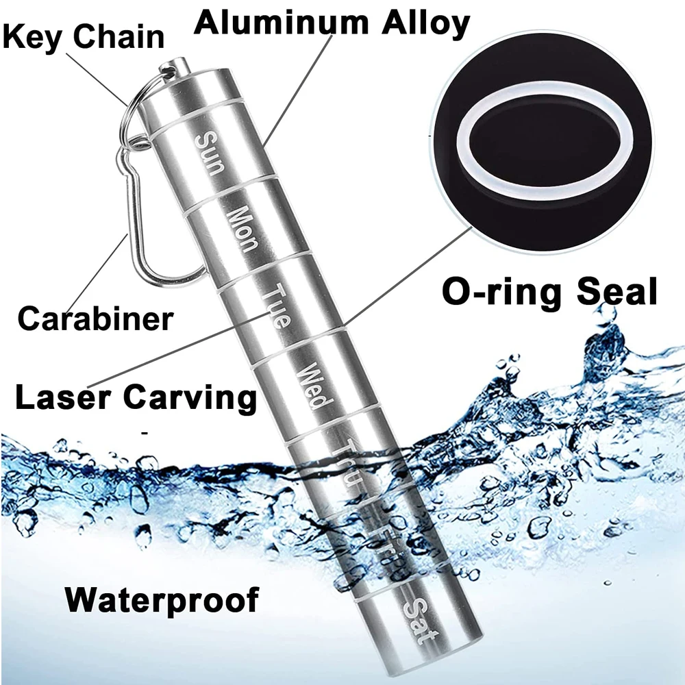 7 Grids Pill Box Organizer 7 Days Weekly Aluminium Alloy Portable Waterproof Pill Holder Medicine Case