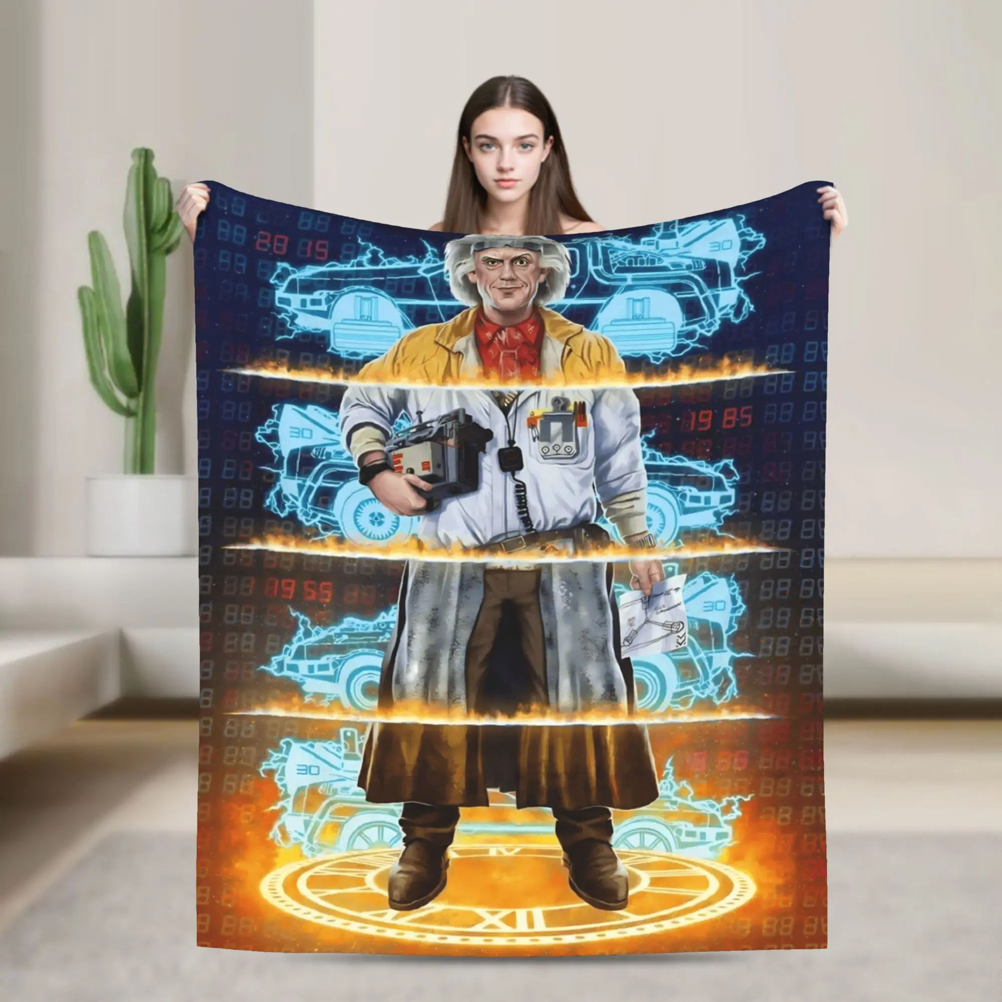 Emmett Doc العودة إلى المستقبل الفانيلا بطانية لينة الدافئة رمي بطانية للسفر في الهواء الطلق طباعة المفرش غطاء سرير أريكة