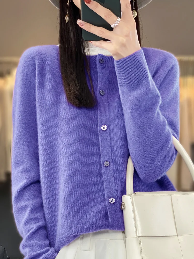 Cardigan in lana da donna nuovo primavera e autunno, maglione base ampio girocollo casual alla moda