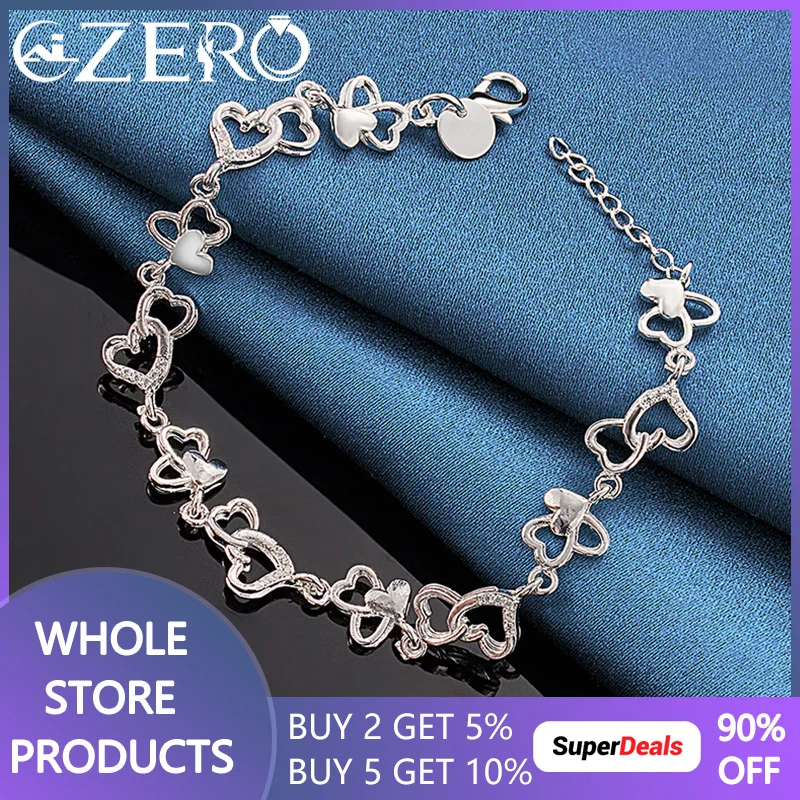 

ALIZERO 925 Sterling Silver Love Heart Bracelet Chain For Women Fashion Wedding Engagement Party Jewelry Valentine's Day Gifts